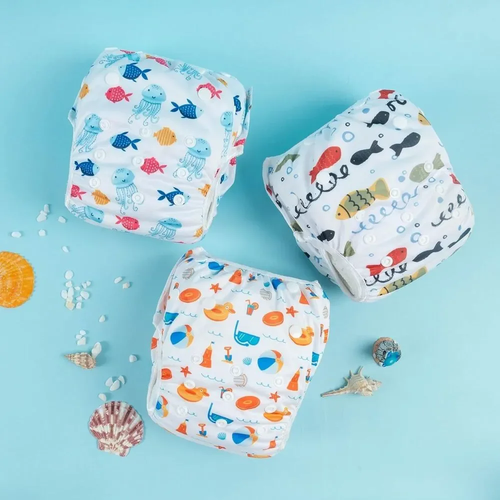 Babygoal Reusable Swim Diapers 3 Pack 8M-3T Fish Duck Adjustable Washable